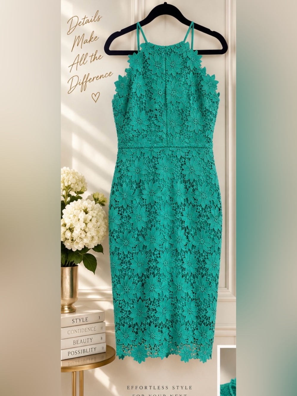 Bisou Bisou Teal Floral Lace Midi Dress